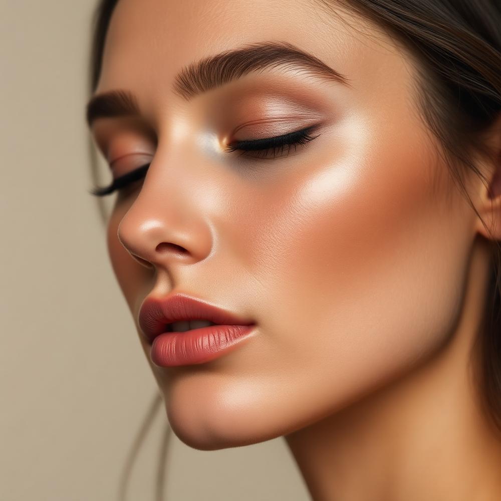 Close-up of glowing skin after a Korean glass skin facial
